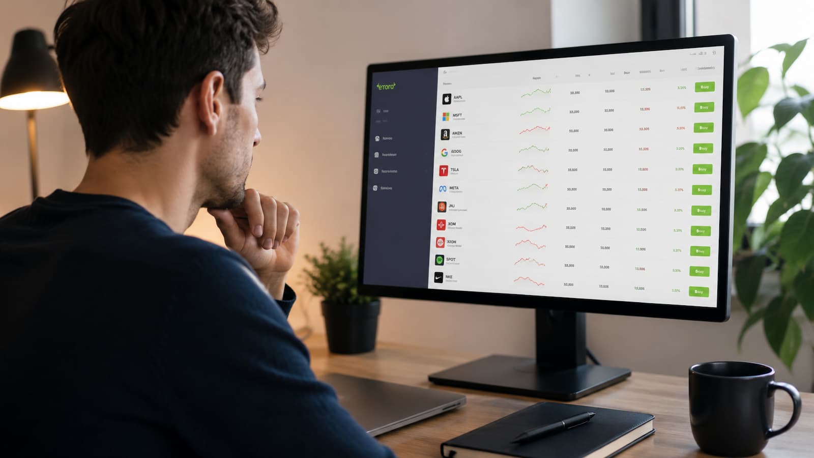 Usuario revisa costes de acciones en la plataforma eToro