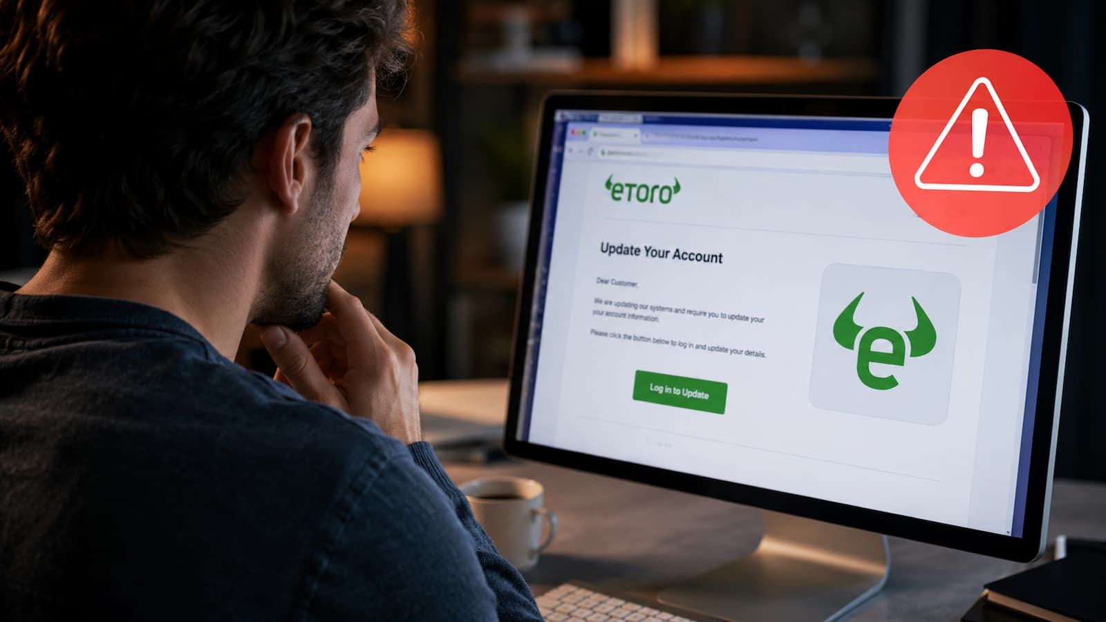 Usuario revisa una comunicación falsa atribuida a eToro antes de ingresar sus datos