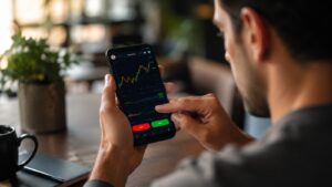 Usuario revisa una cuenta demo de trading en una app móvil