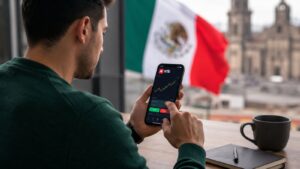 Usuario revisando funciones de la app de XTB desde México
