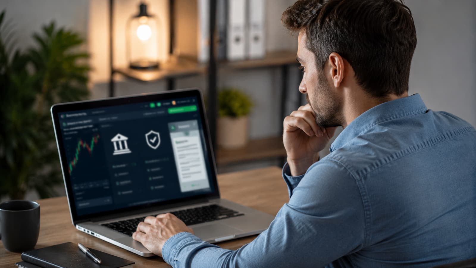 Usuario revisando las condiciones y la identidad legal de una plataforma Forex