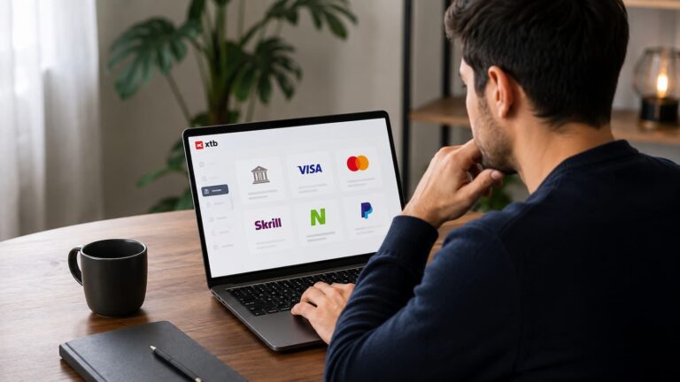 Usuario revisando métodos de depósito en XTB antes de fondear su cuenta