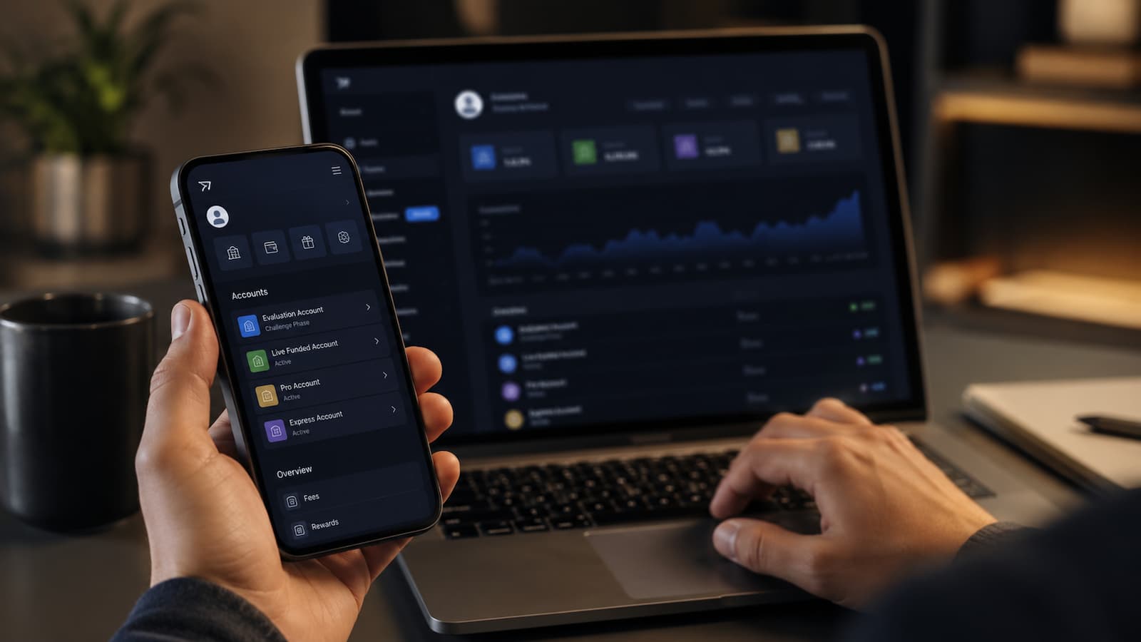 FundedNext vincula todas las cuentas a un solo perfil y refuerza el control sobre fees y rewards.