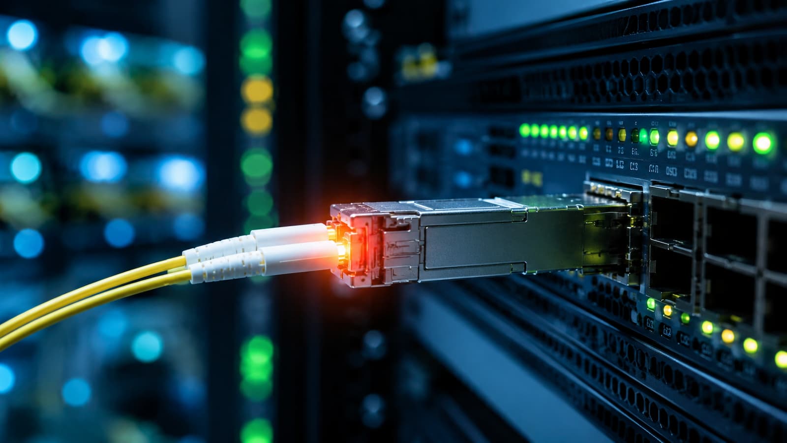 Los transceptores ópticos convierten datos en luz dentro de los centros de datos.