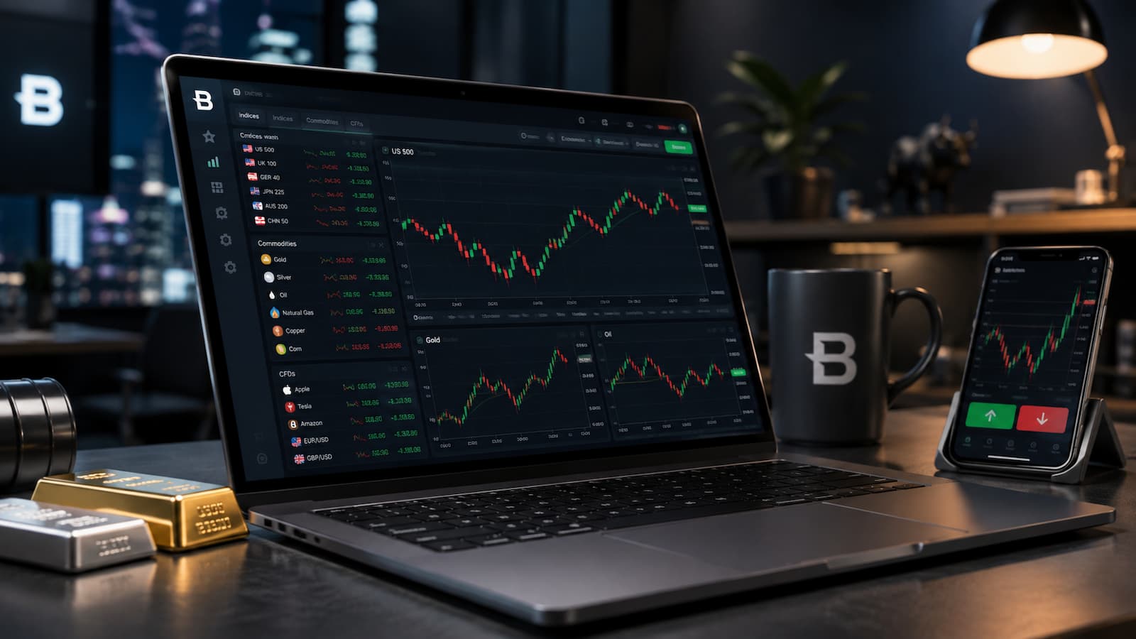 Plataforma de trading con índices materias primas y CFDs