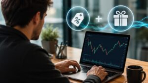 Tradeify combina descuento y bundle pero mantiene reglas de evaluación y payout.