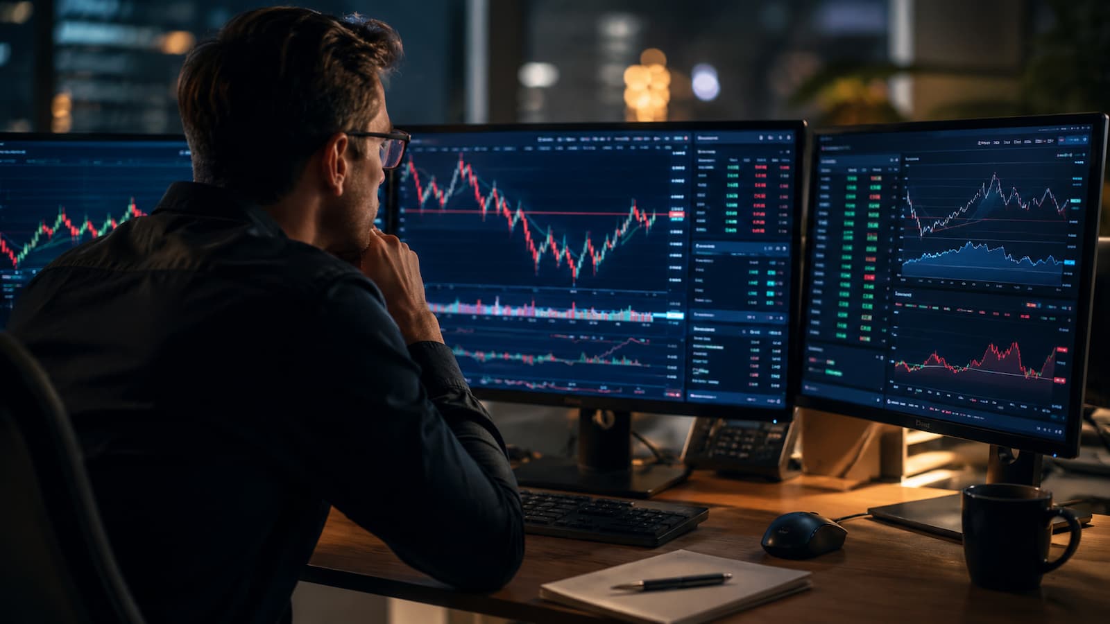 Trader revisa margen y apalancamiento antes de eventos macro del miércoles.