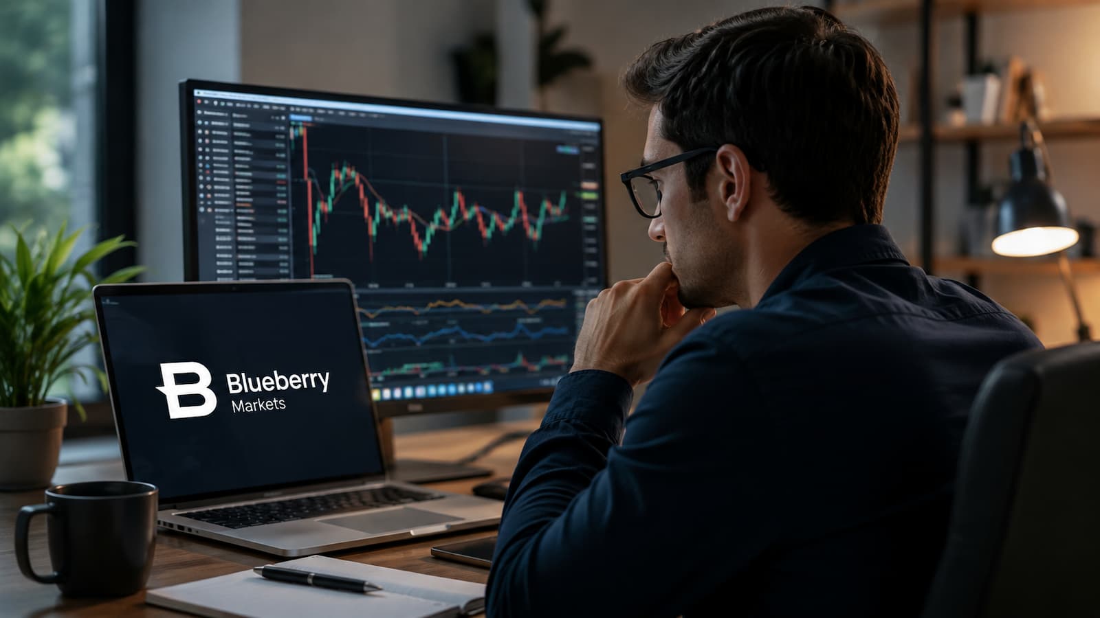 Trader revisando Blueberry Markets antes de operar