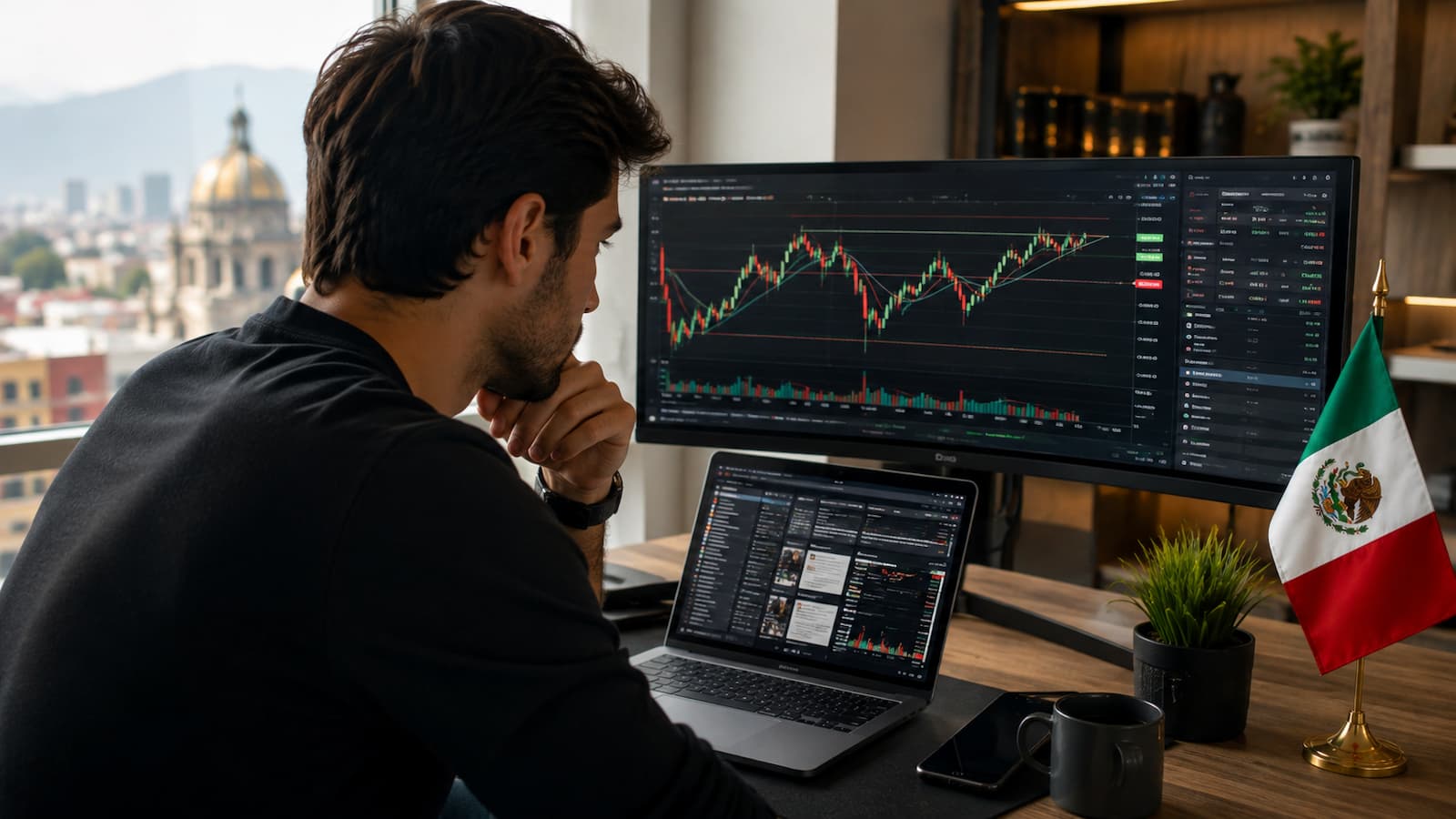 Trader revisando margen y calendario macro antes de operar desde México