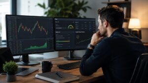 Trader revisando margen y protección de saldo negativo antes de operar CFDs.