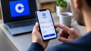 Usuario revisa activo red y dirección antes de enviar cripto en Coinbase