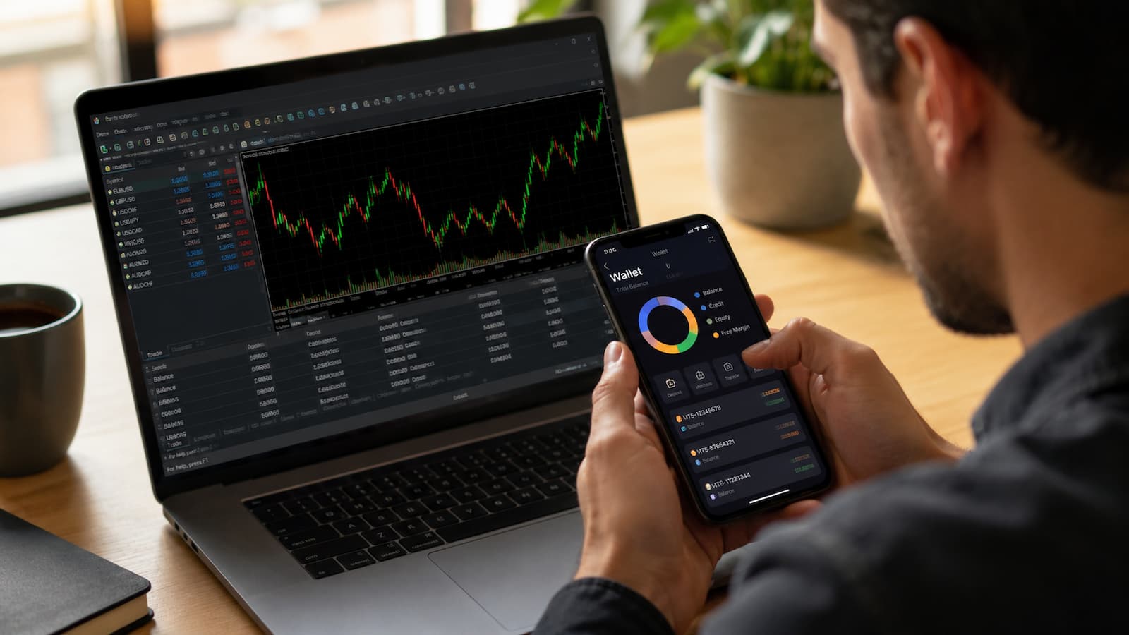 Usuario revisa una cuenta MT5 y su Wallet antes de volver a operar.