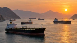 Buques fondeados en Ormuz paso clave del petróleo global en medio de la escalada regional.