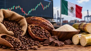 Futuros de café cacao y azúcar vuelven al foco por su posible impacto en precios en México.