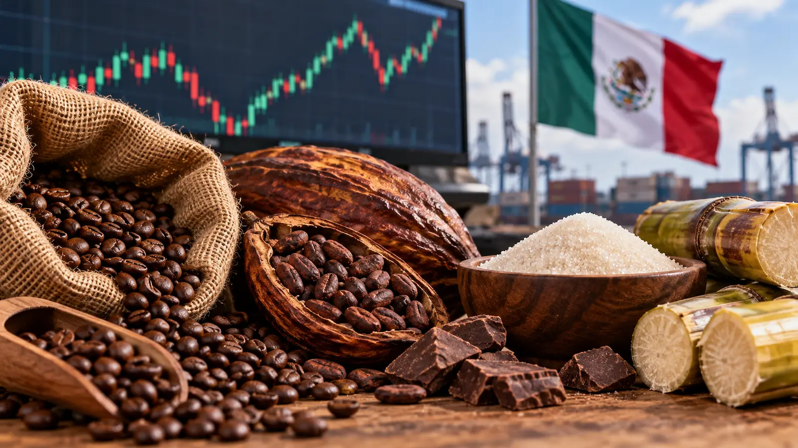 Futuros de café cacao y azúcar vuelven al foco por su posible impacto en precios en México.