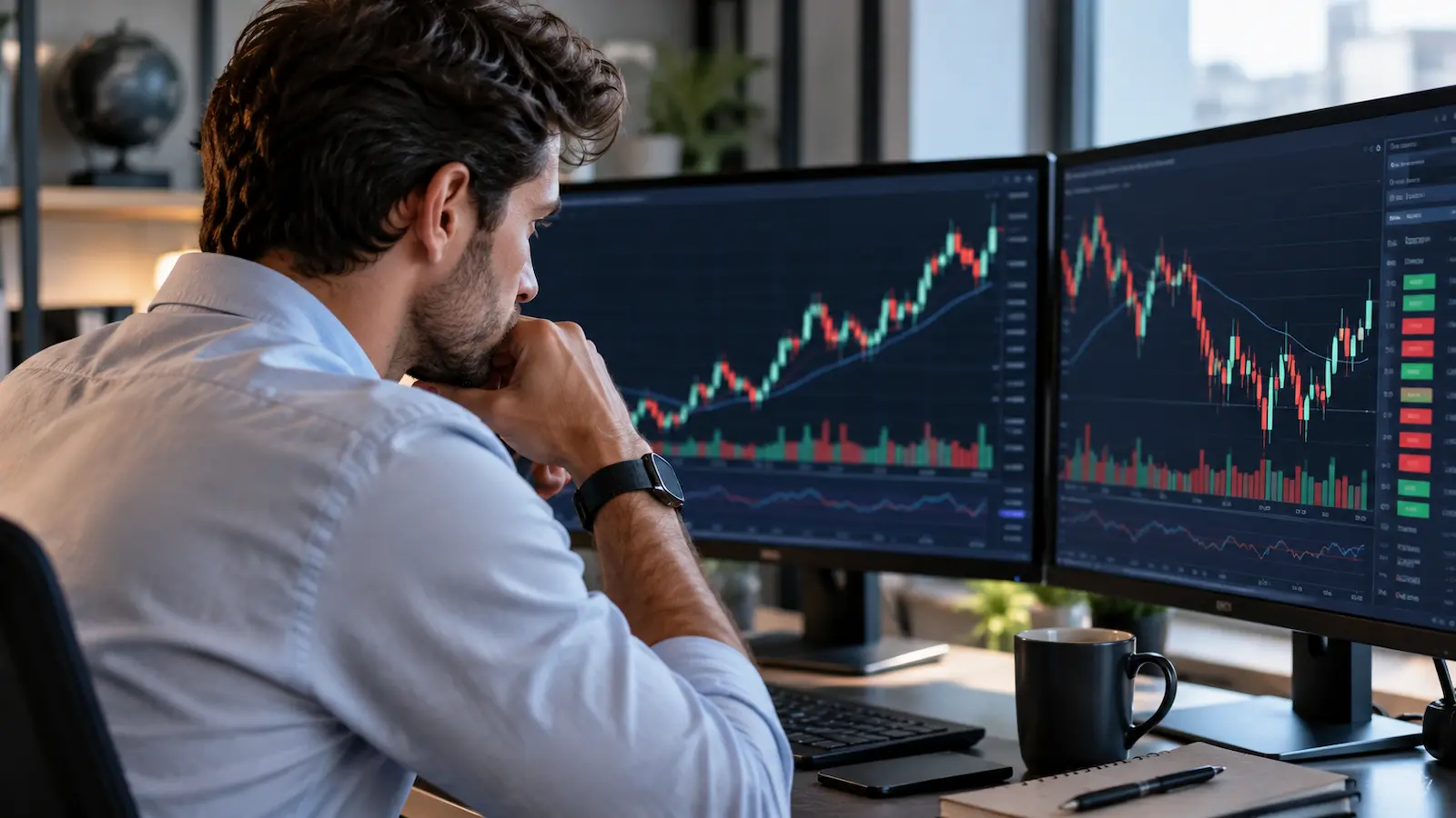 Trader revisa margen antes de abrir operaciones con apalancamiento.