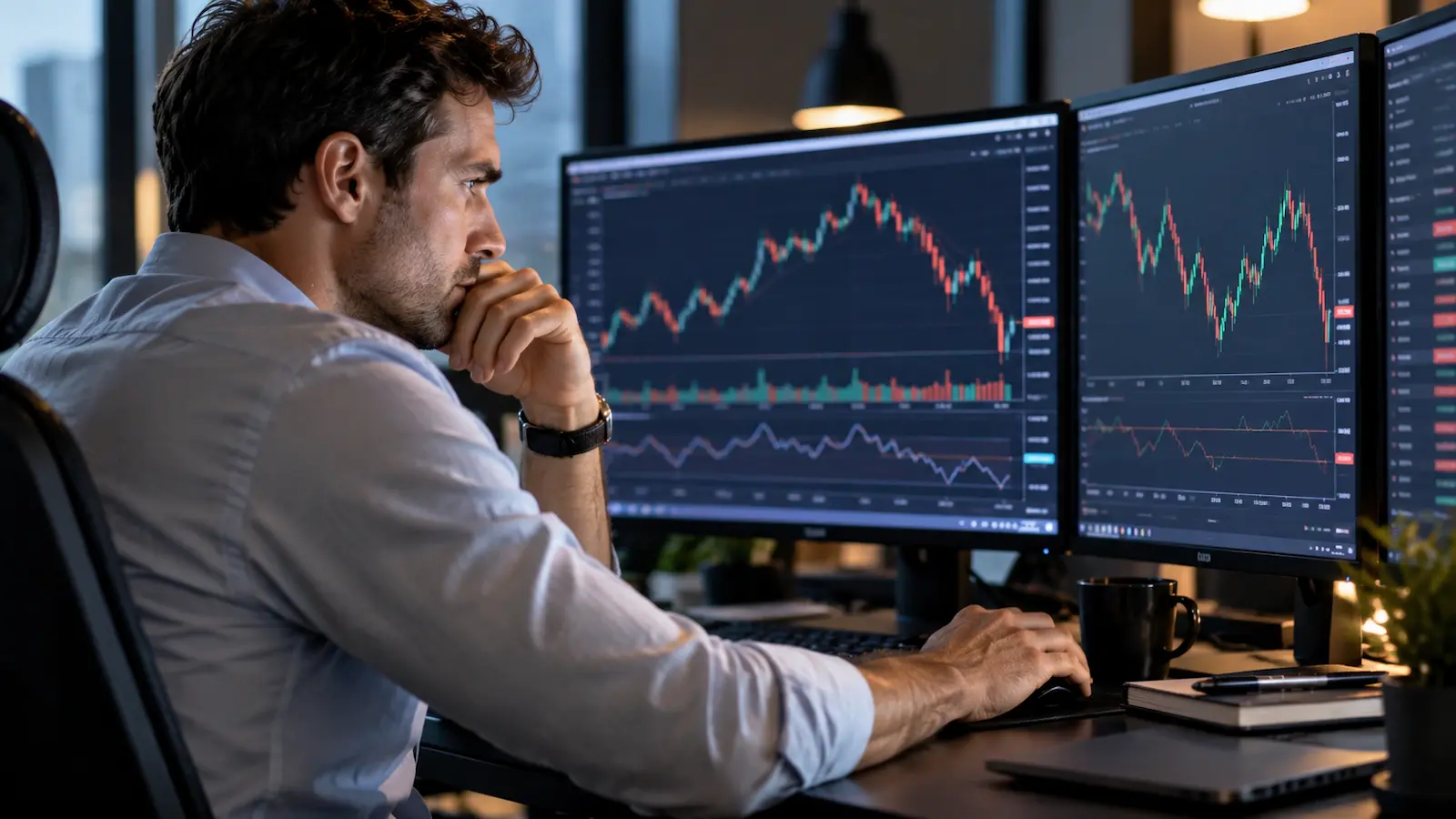 Trader revisa margen y stops en una cuenta CFD durante una ventana de volatilidad.