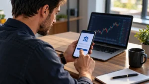 Usuario revisa una transferencia bancaria para fondear su cuenta de trading.