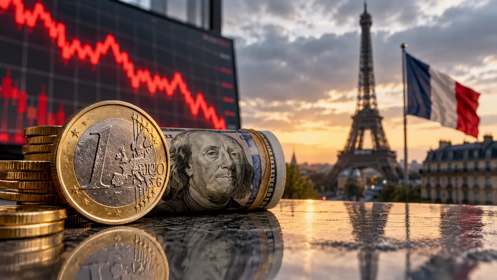 El EUR USD cae a mínimos de 17 meses mientras sube la prima de riesgo de Francia.