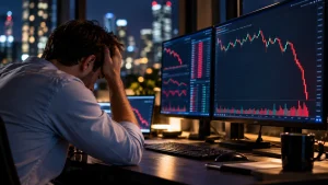 Pantalla de trading nocturno tras una caída extrema del mercado estadounidense.