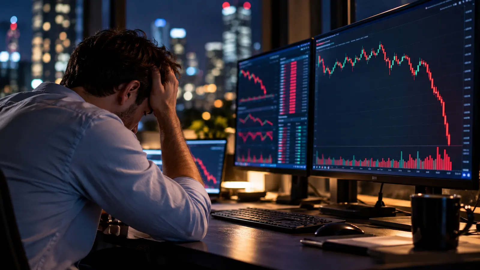 Pantalla de trading nocturno tras una caída extrema del mercado estadounidense.