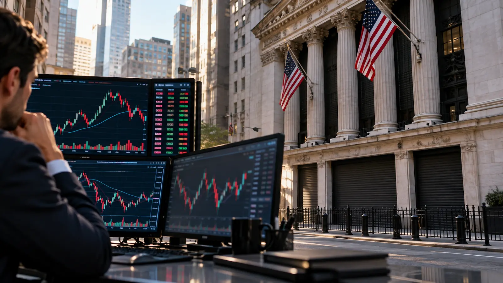 Pantallas de trading mientras bancos de Estados Unidos permanecen cerrados.