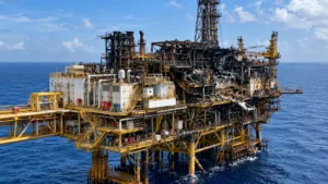 Plataforma Abkatún H de Pemex en la Sonda de Campeche tras el incendio.