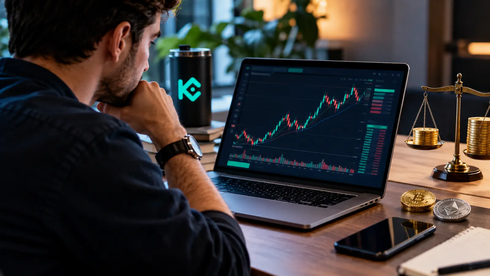 Trader revisando límites de margen y apalancamiento en KuCoin Futures